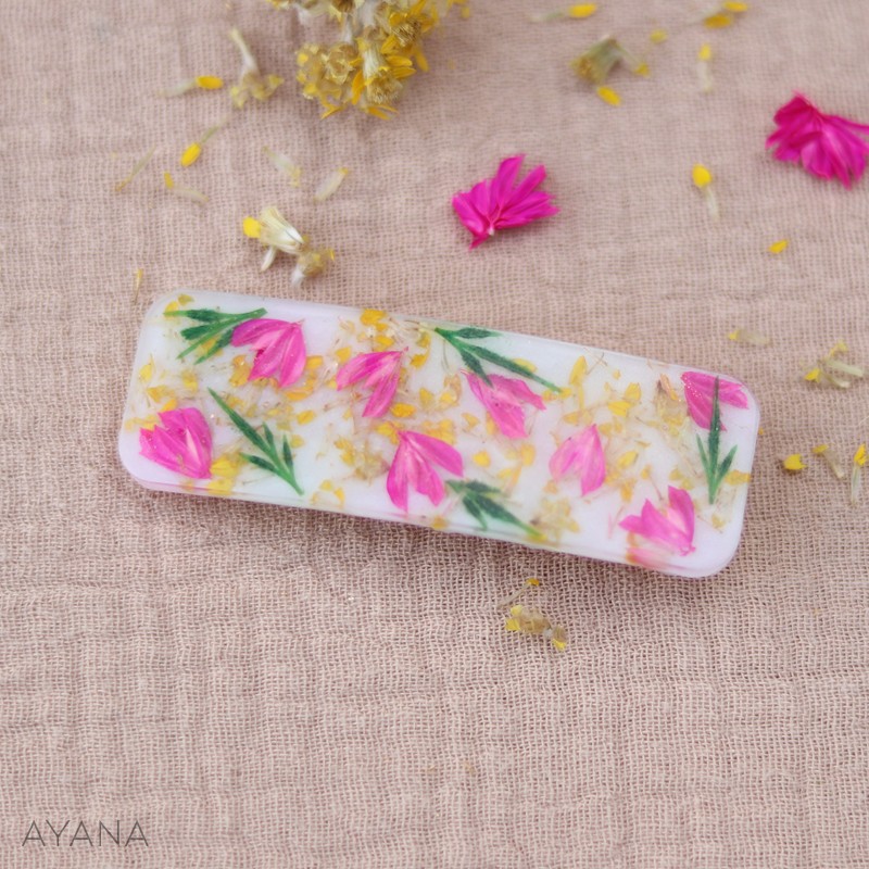 Barrette en resine fleurs stabilisees BAYA Barrette en resine fleurs stabilisees BAYA