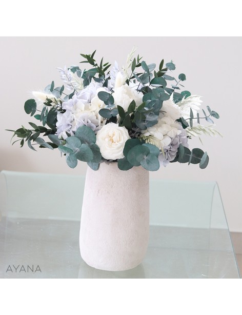 Bouquet en fleurs éternelles bleu et blanc