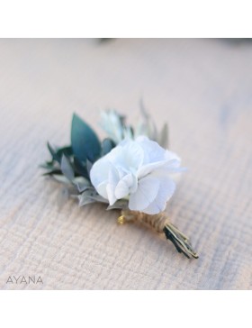 Boutonniere en fleurs éternelles bleu et blanc