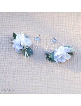 Boucles d'oreilles en fleurs stabilisées bleu et blanc