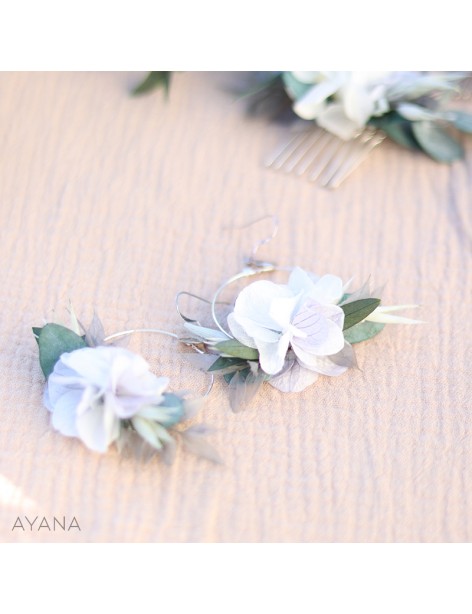 preserved flowers earrings blue and white