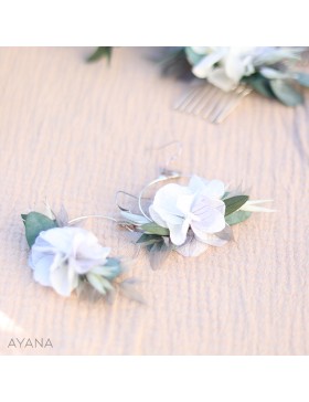 Boucles d'oreilles en fleurs stabilisées bleu et blanc