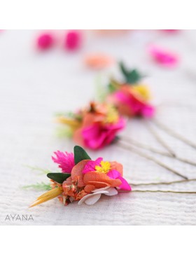 orange and fuchsia dried flowers hair pins