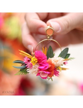 orange and fuschia preserved flowers earrings