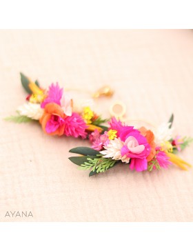 Boucles d'oreilles en fleurs stabilisées orange et fuschia