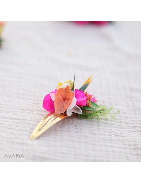 orange and fuschia dried flowers clic clac hair pin