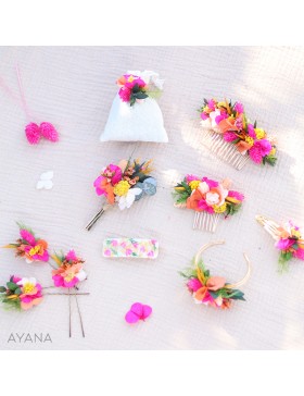 orange and fuschia dried flowers clic clac hair pin