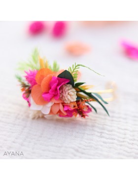 Bracelet en fleurs stabilisées orange et fuschia