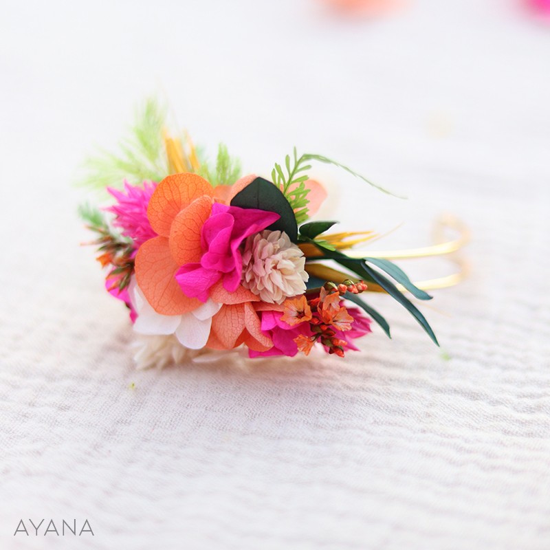 orange and fuschia preserved flowers bracelet
