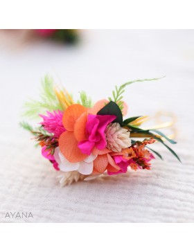 Bracelet en fleurs stabilisées orange et fuschia