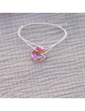 Bracelet en résine avec fleurs oranges et fuschia