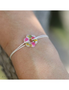 Bracelet en résine avec fleurs oranges et fuschia