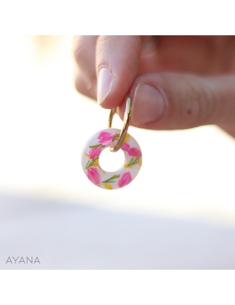 Boucles d'oreilles en résine jaune et fuschia