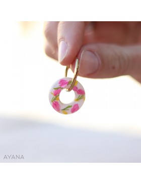 fuschia and yellow resin earrings