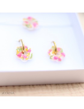 fuschia and yellow resin earrings