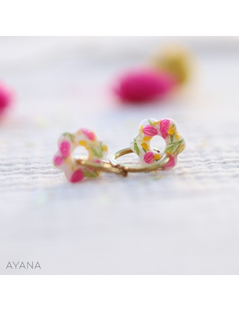 fuschia and yellow resin earrings