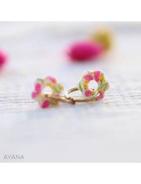 Boucles d'oreilles en résine jaune et fuschia