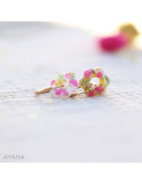 fuschia and yellow resin earrings