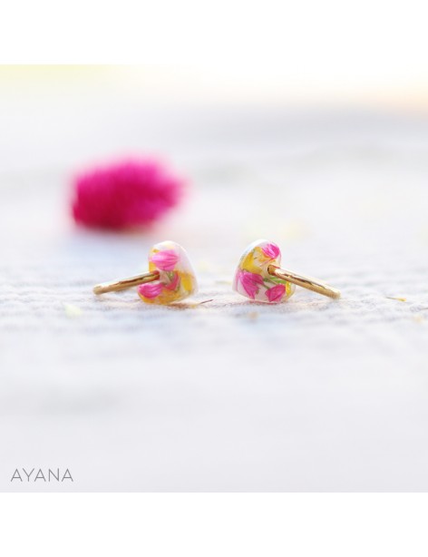 Boucles d'oreilles en résine jaune et fuschia
