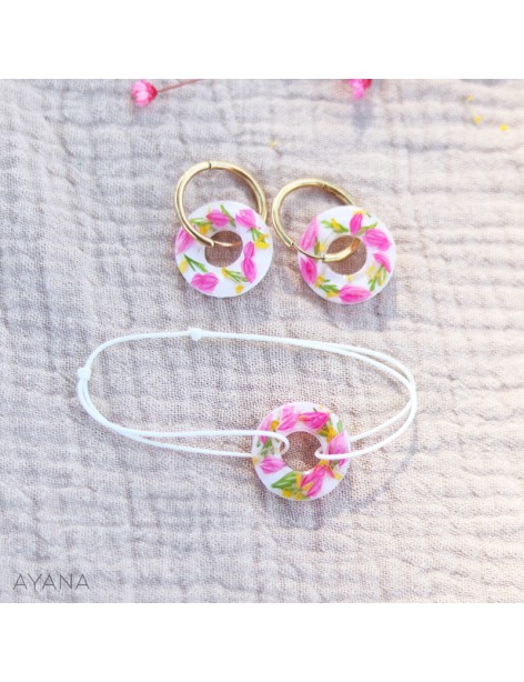 Boucles d'oreilles en résine jaune et fuschia