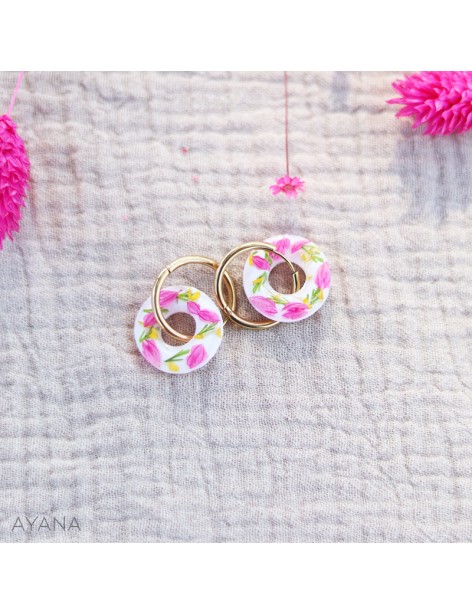 Boucles d'oreilles en résine jaune et fuschia