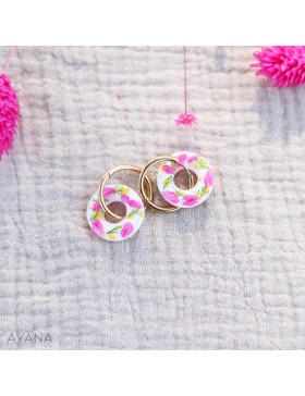 Boucles d'oreilles en résine jaune et fuschia