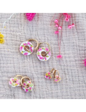 Boucles d'oreilles en résine jaune et fuschia