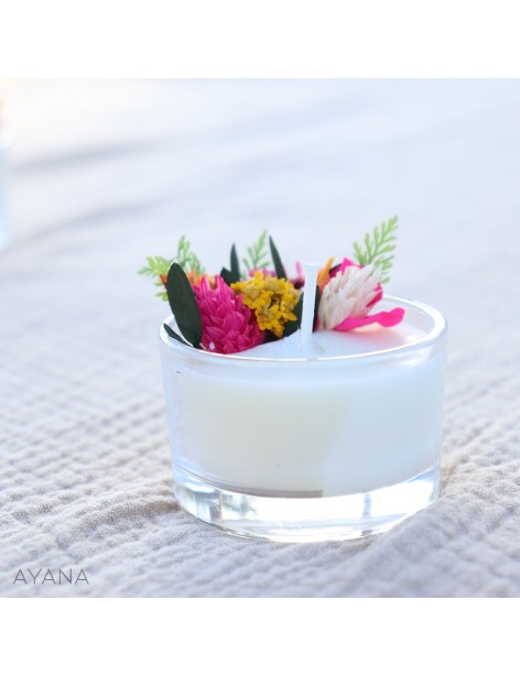 Dried Flower Candle in orange and fuschia