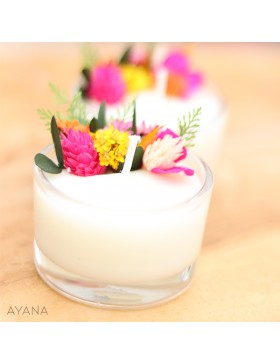 Dried Flower Candle in orange and fuschia