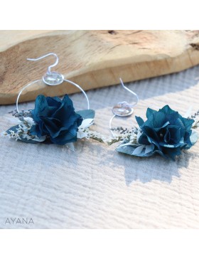 Boucles d'oreilles en fleurs stabilisées bleu marine
