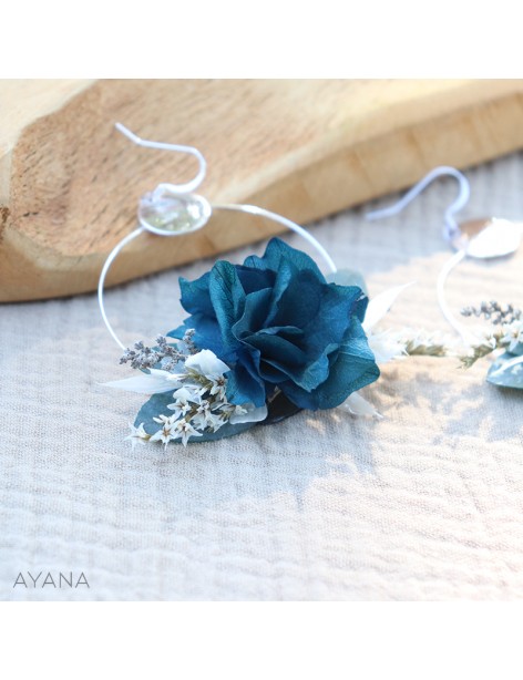 Boucles d'oreilles en fleurs stabilisées bleu marine