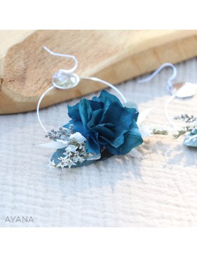Boucles d'oreilles en fleurs stabilisées bleu marine