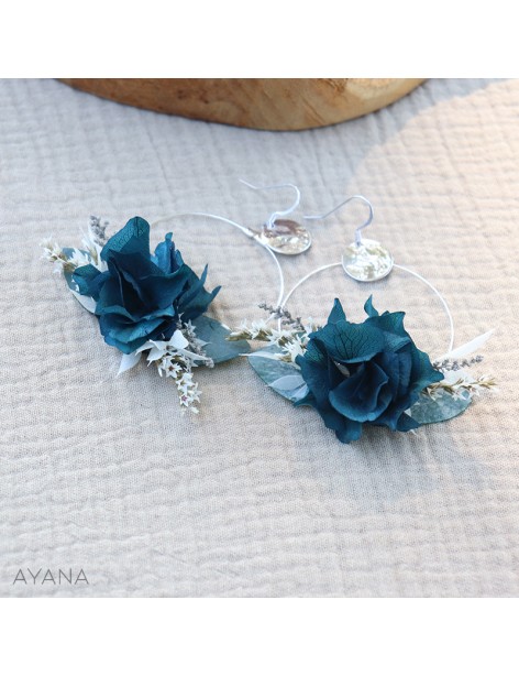 Boucles d'oreilles en fleurs stabilisées bleu marine