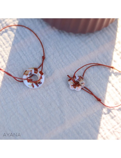 resin bracelet with terracotta and peach flowers