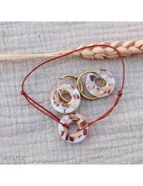 Bracelet en résine avec fleurs terracotta et peche