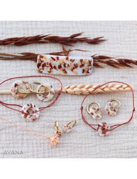 resin bracelet with terracotta and peach flowers