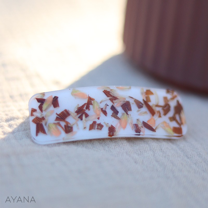 Barrette en résine avec fleurs terracotta et peche
