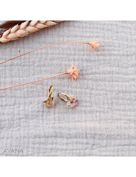 resin earrings with flowers terracotta and peach