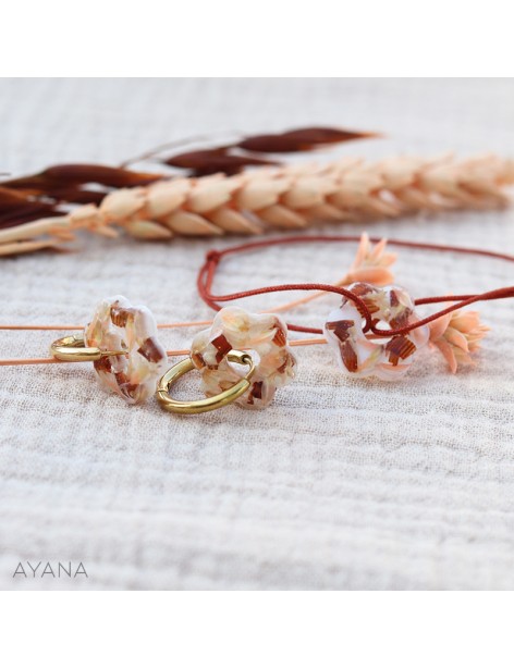 boucles d'oreilles en résine fleurs terracotta et peche