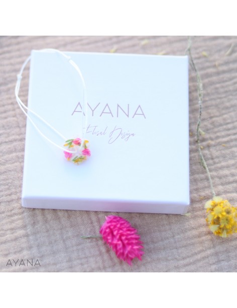 coffret cadeau boucles et bracelets résine fleurs fuschia et jaune