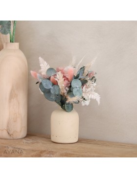 Coffret fete des meres avec vase en jesmonite et bouquet fleurs séchées