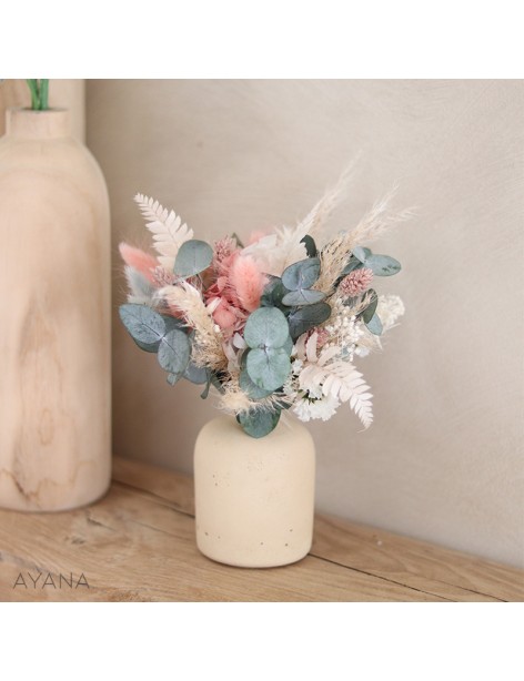 Coffret fete des meres avec vase en jesmonite et bouquet fleurs séchées