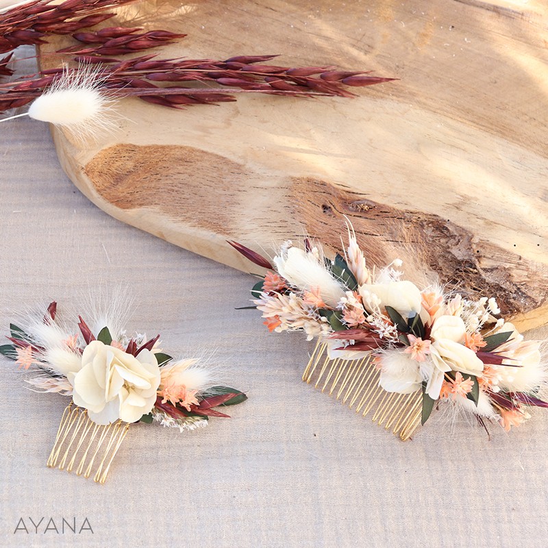 Peigne à cheveux ancien étoiles et fleurs