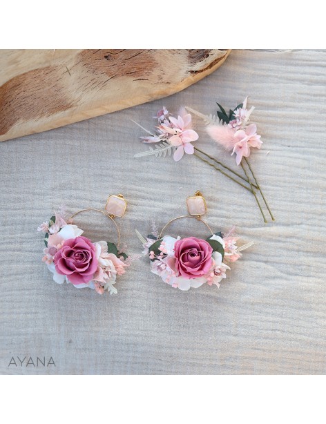 Boucles oreilles fleurs stabilisees Rosy