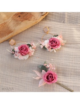 Boucles oreilles en fleurs stabilisees Rosy