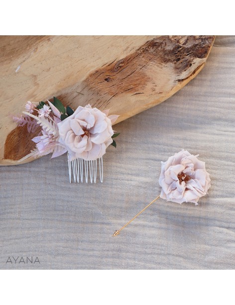 Petit peigne et boucles en fleurs ROSA