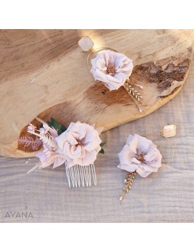 Petit peigne et boucles en fleurs stabilisees ROSA