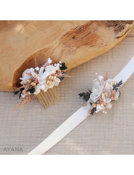 Bracelet et peigne en fleurs sechees CANDICE