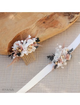 Bracelet et peigne en fleurs sechees CANDICE