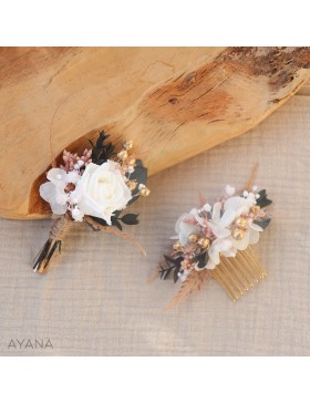 Boutonniere en fleurs sechees CANDEUR